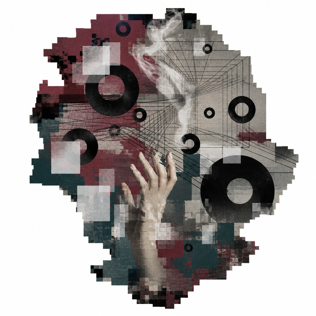 Glitch-collage met ringen